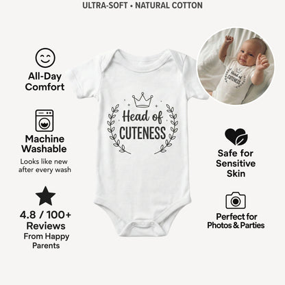 AMA™ "Head of Cuteness" – Funny Baby Bodysuit