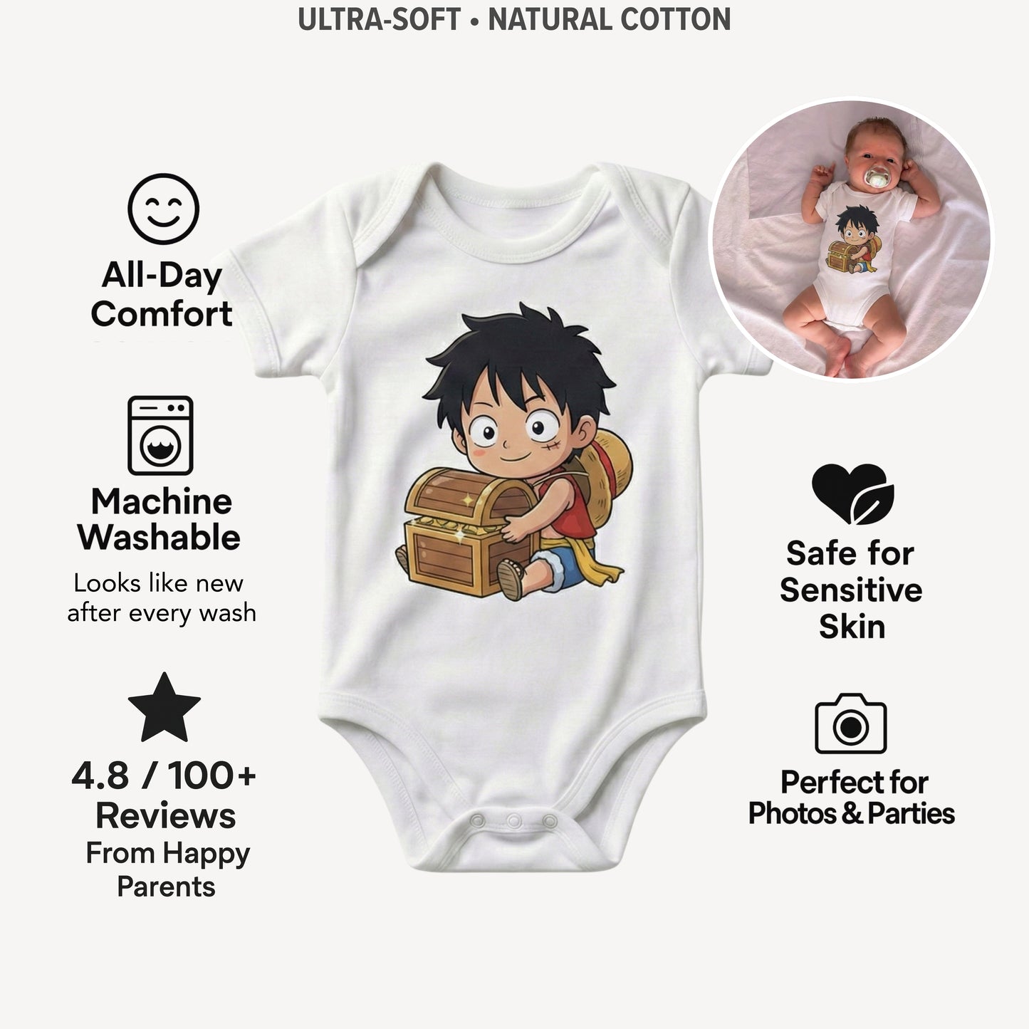 AMA™ Сhibi Luffy Kids Bodysuit