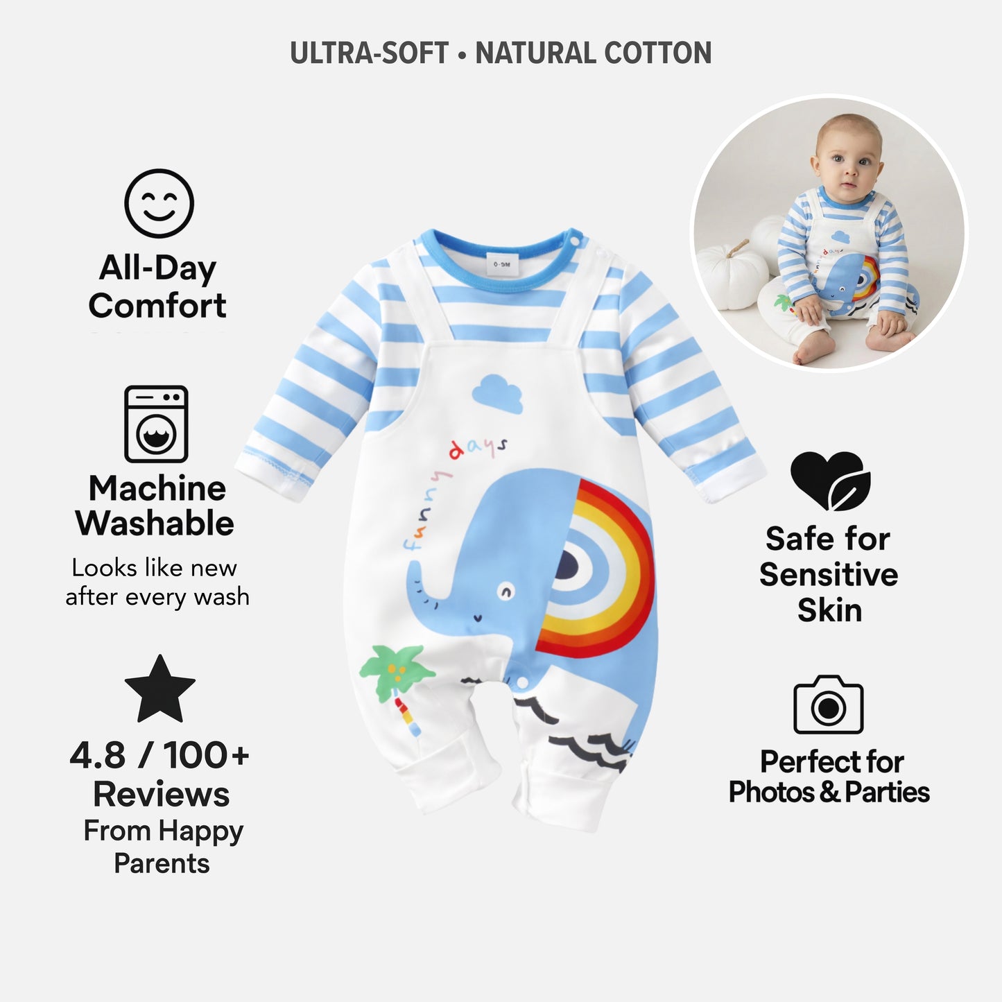 AMA™ Little Rainbow Elephant Kids Onesie