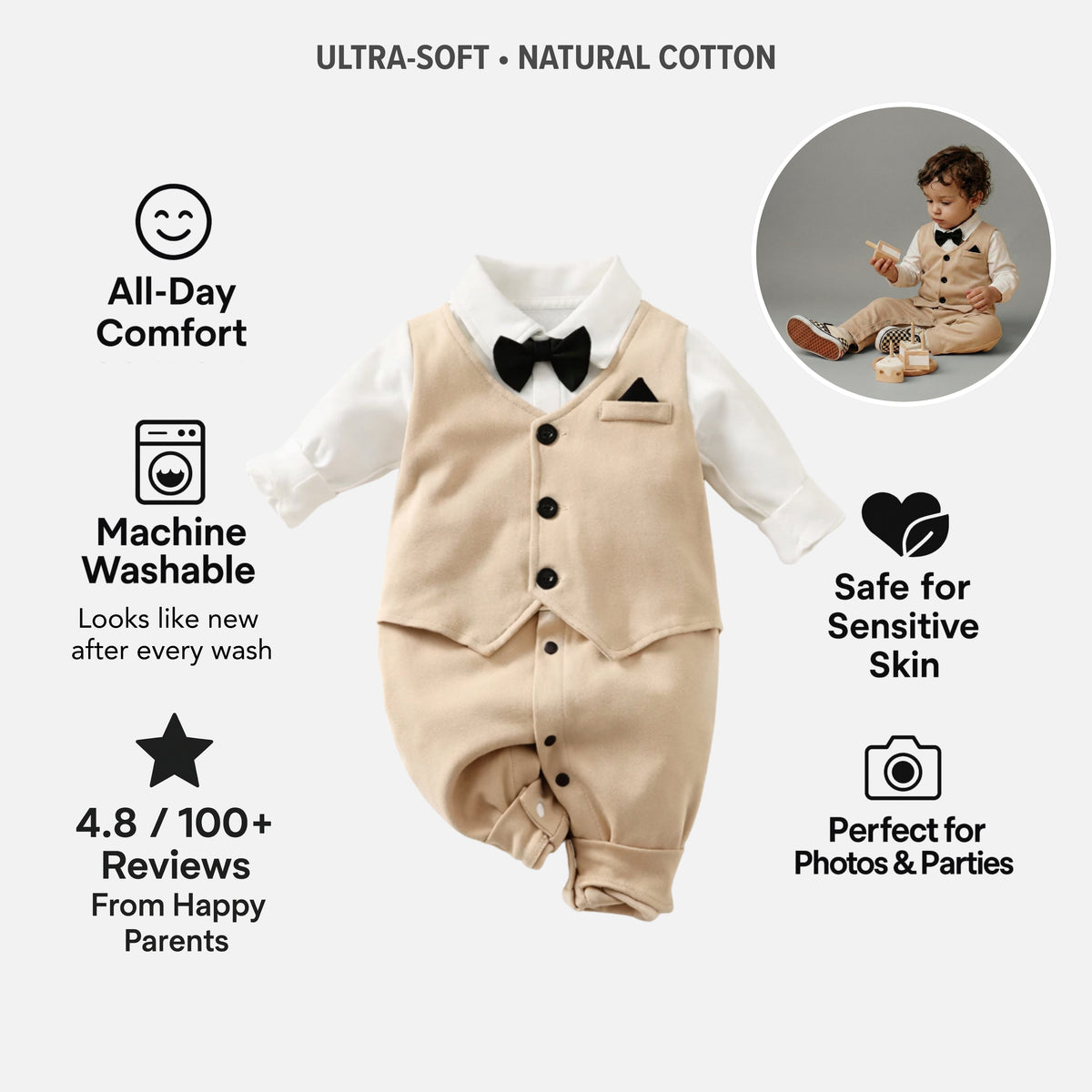 AMA™ Little Champagne Gentleman Kids Romper