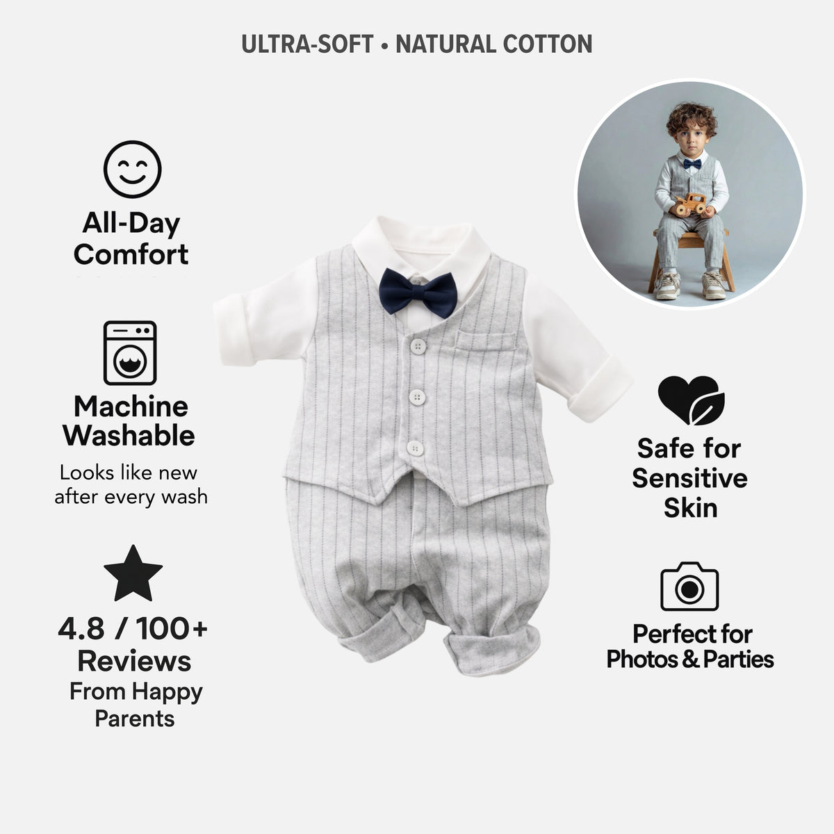 AMA™ Little Silver Gentleman Kids Romper