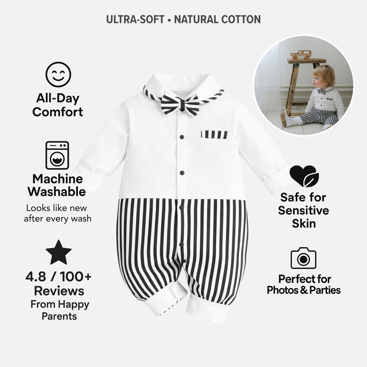 AMA™ Little Stripe Gentleman Kids Romper