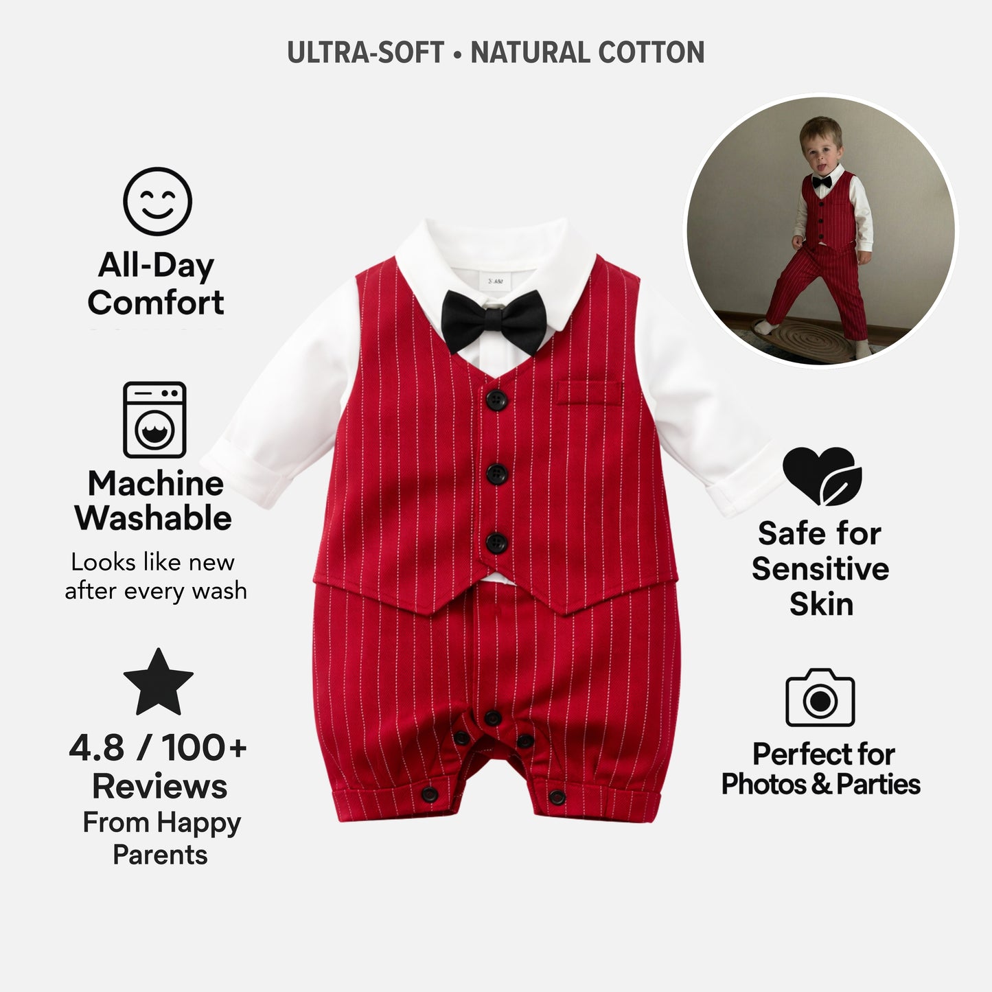 AMA™ Little Red Gentleman Kids Onesie