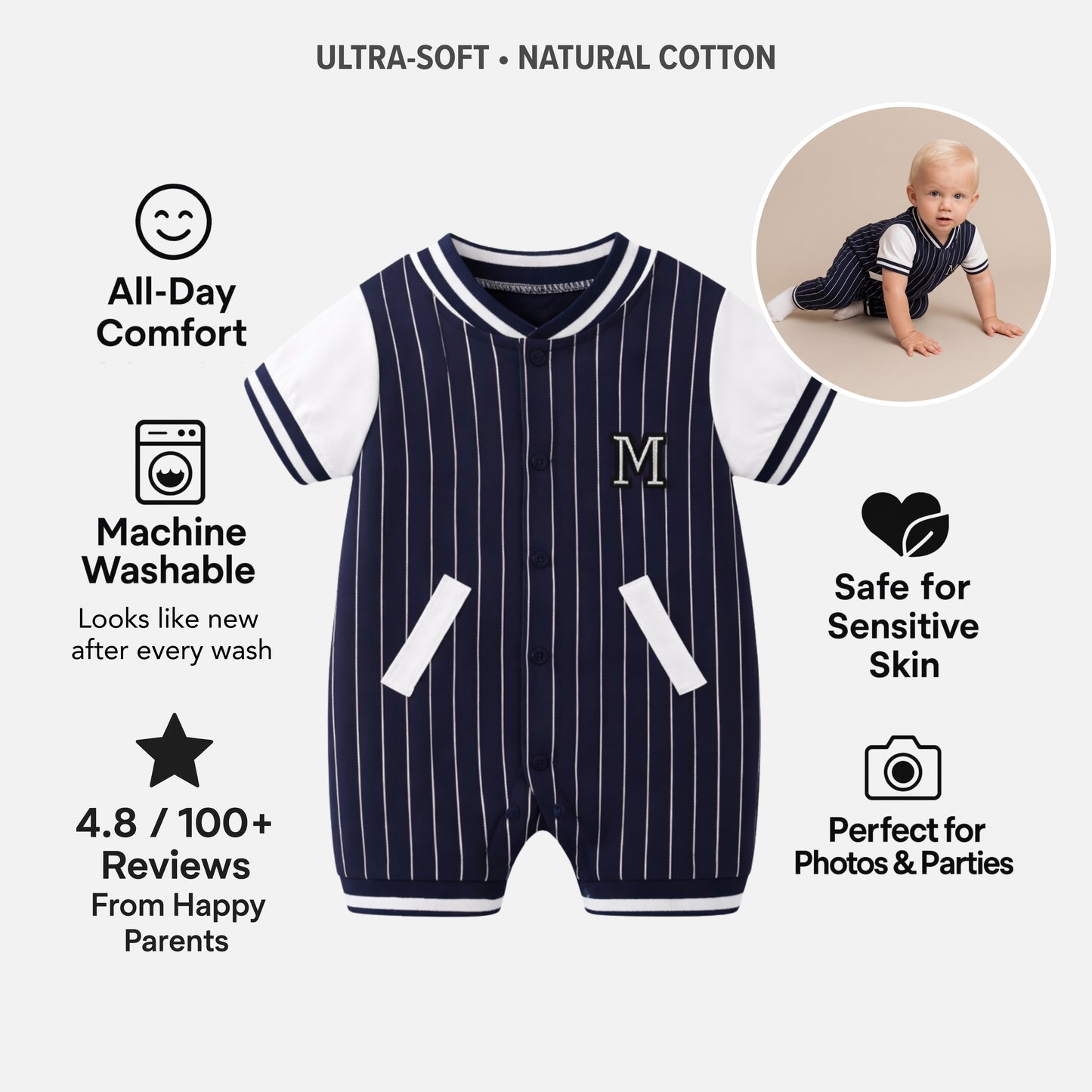 AMA™ Little MVP Pinstripe Kids Onesie