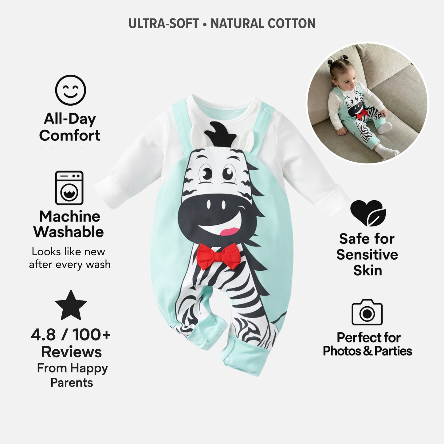 AMA™ Little Zebra Bowtie Kids Onesie