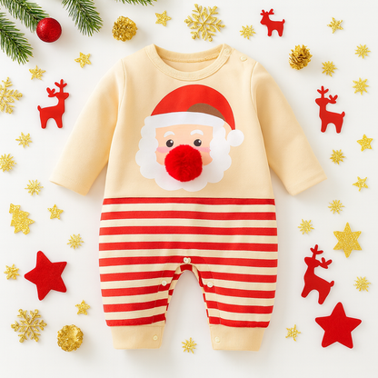 AMA™Pom-Pom Santa Stripe Romper