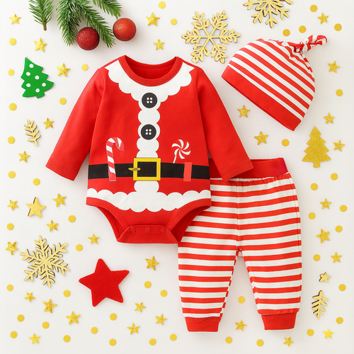 AMA™Candy Cane Santa 3-Piece Baby Set