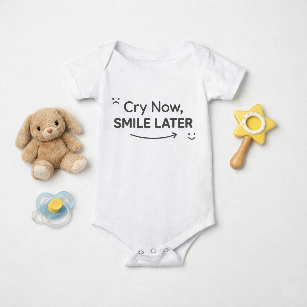AMA™ "Cry Now, Smile Later" – Funny Baby Bodysuit