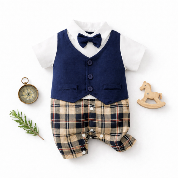 AMA™ Little Plaid Gentleman Kids Romper