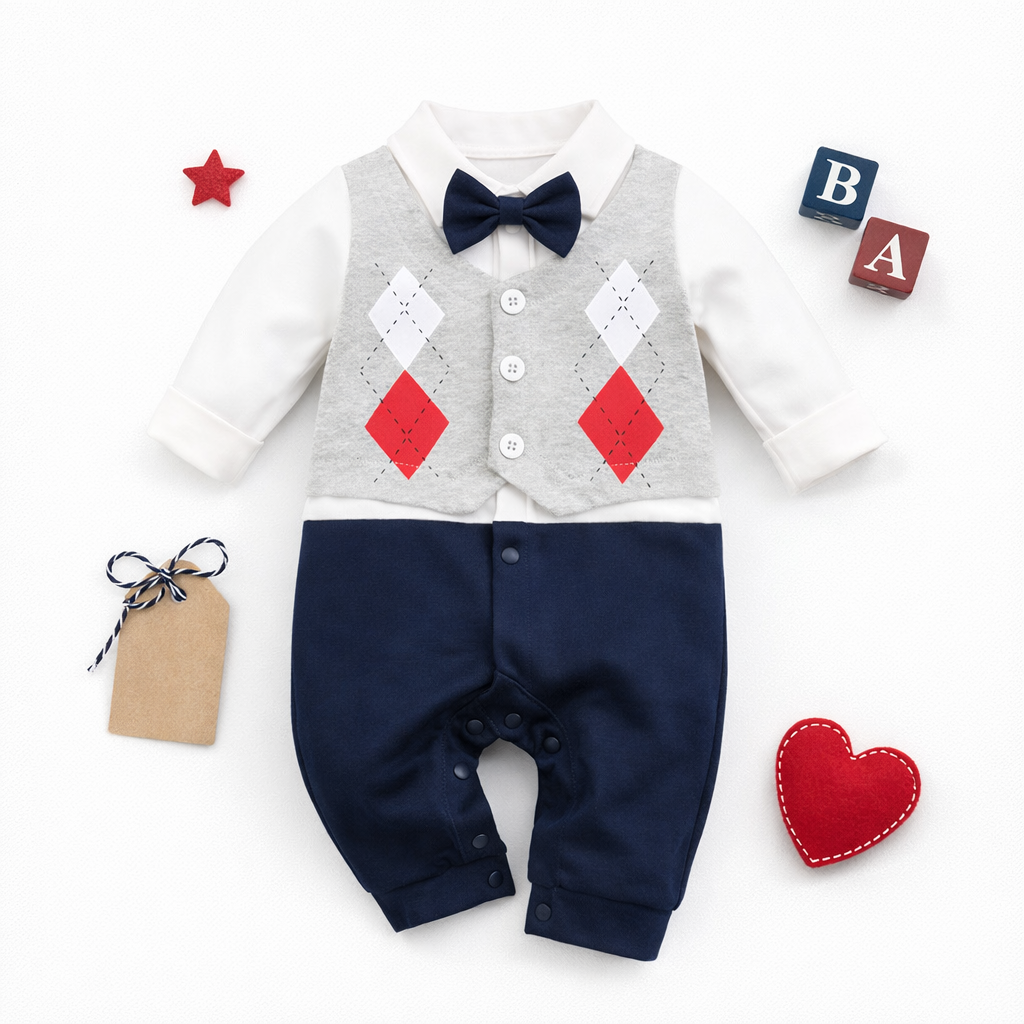 AMA™ Little Argyle Gentleman Kids Romper