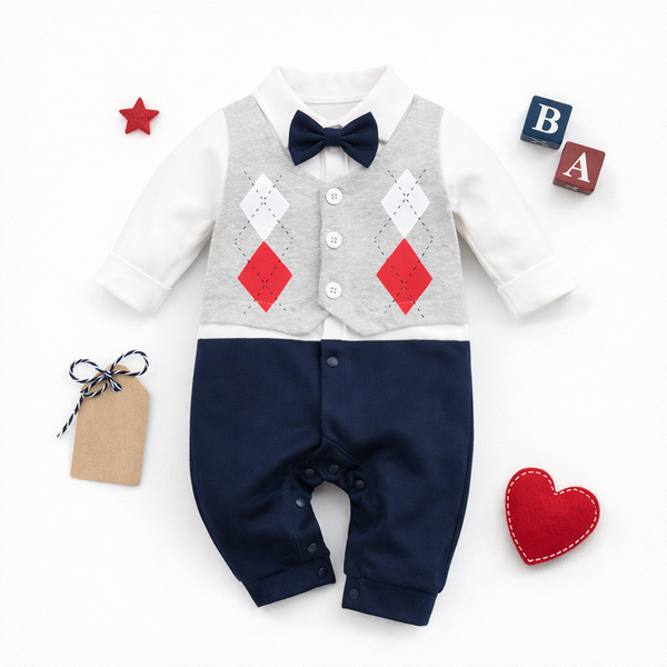 AMA™ Little Argyle Gentleman Kids Romper