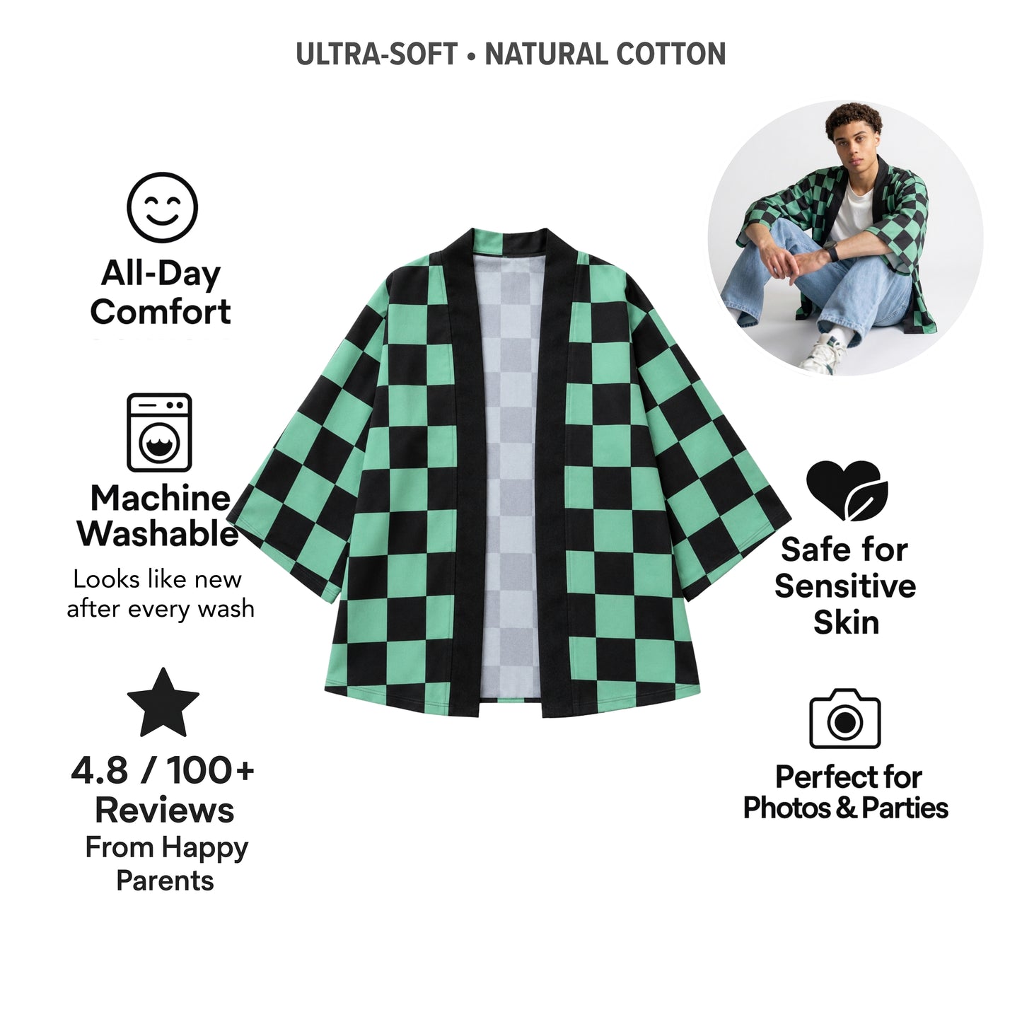 AMA™ Tanjiro Checkered Haori Cosplay