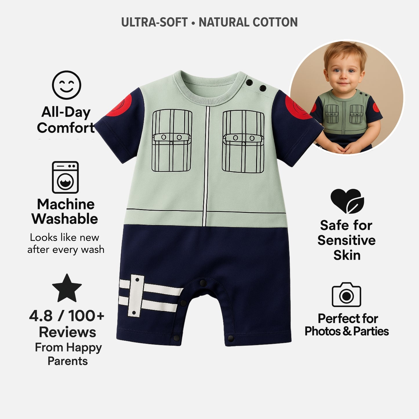 AMA™ Little Kakashi Short Sleeve Bodysuit