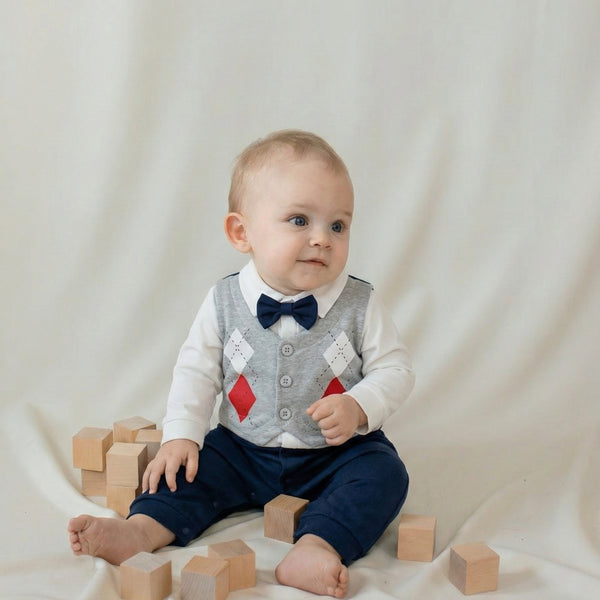 AMA™ Little Argyle Gentleman Kids Romper
