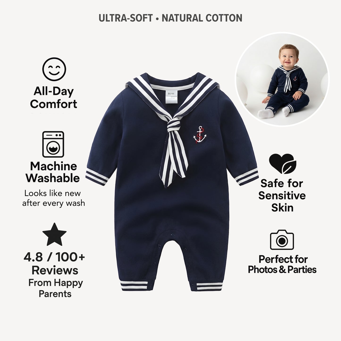 AMA™ Little Navy Sailor Kids Onesie