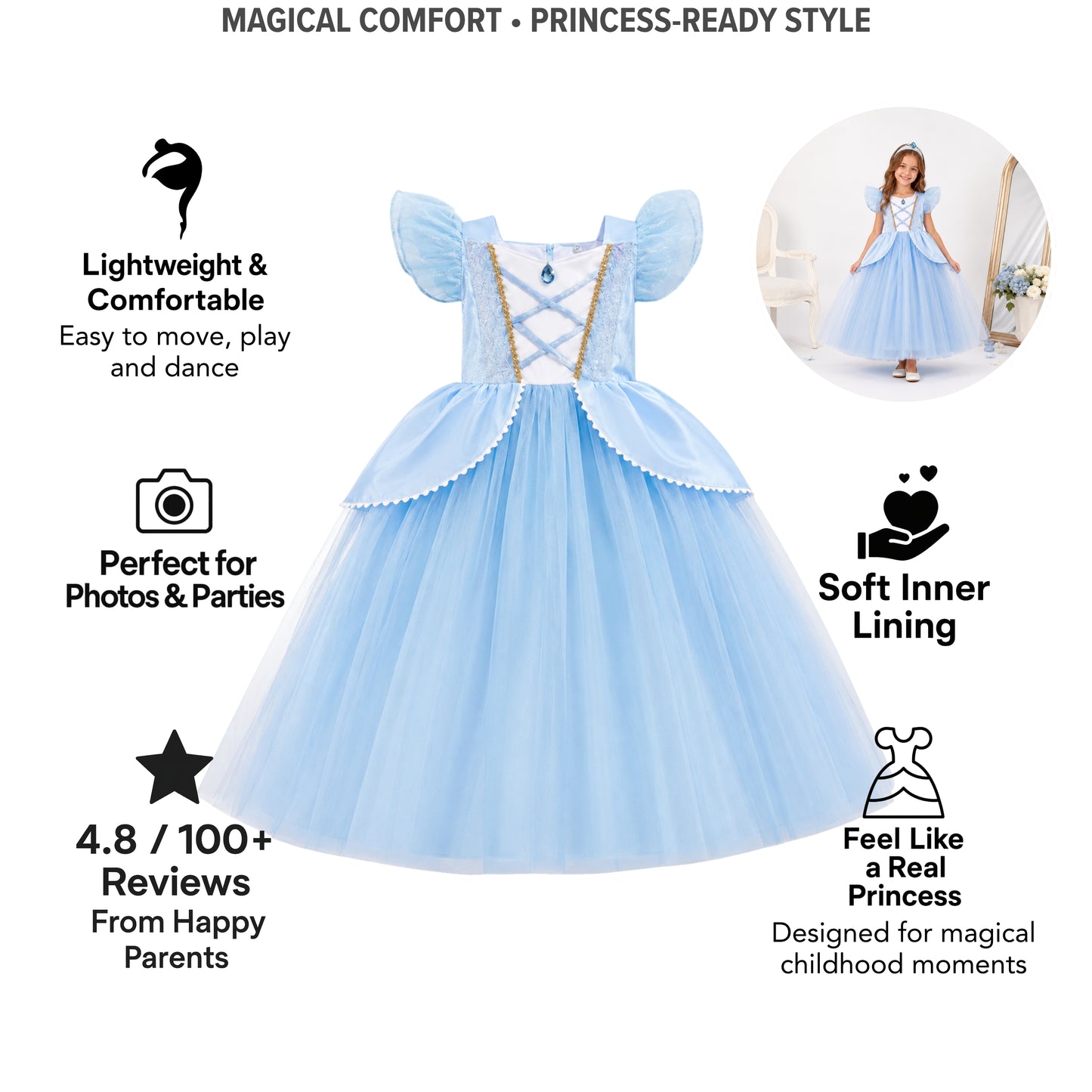 AMA™ Little Blue Princess Kids Dress