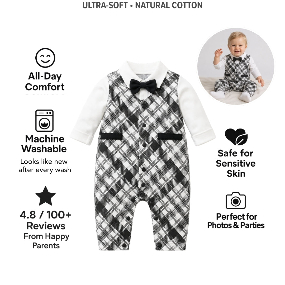 AMA™ Little Monochrome Gentleman Kids Romper